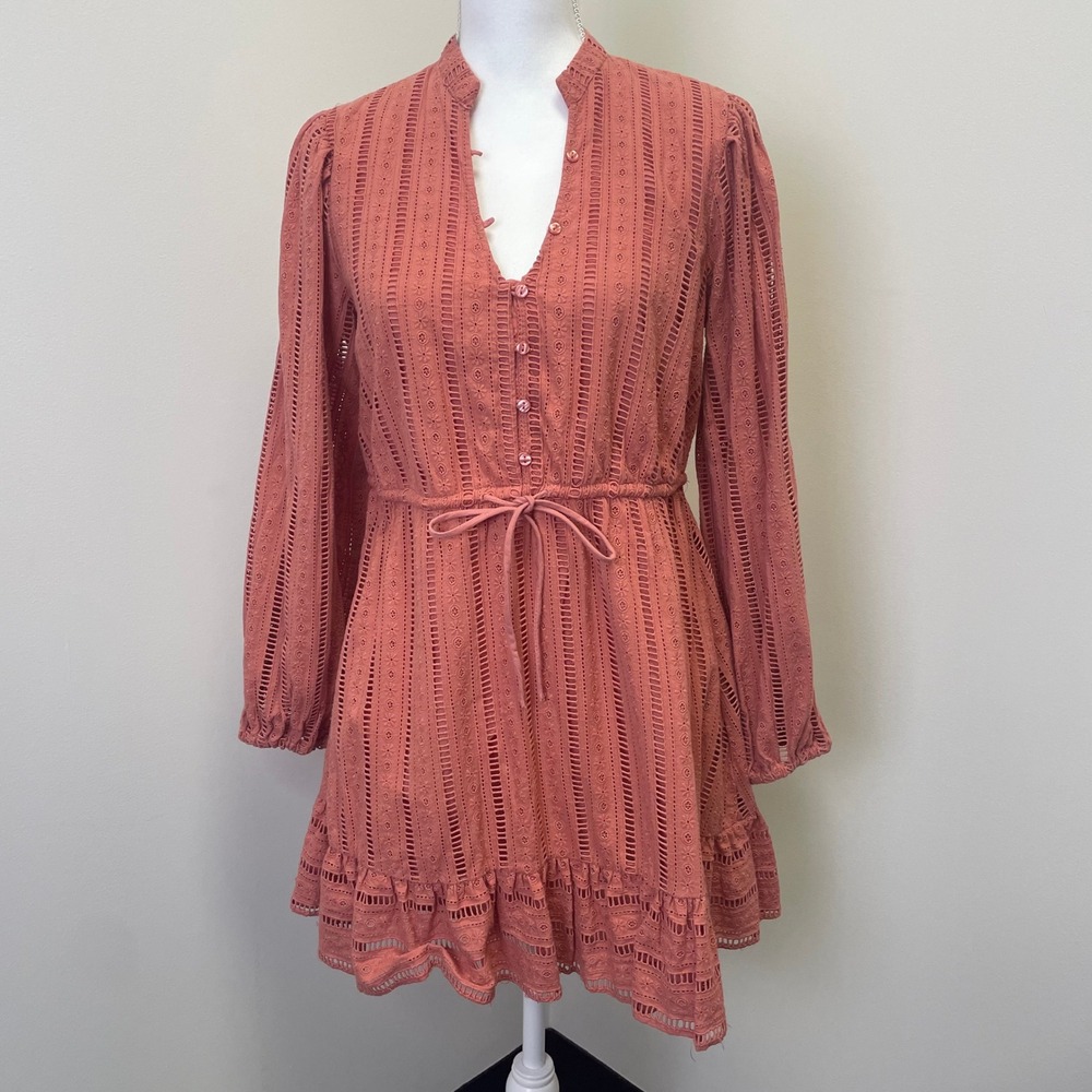 Forever That Girl Anthropologie Pink Eyelet Lace Mini Dress Small Cottagecore